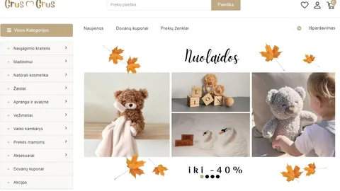 Parduodama internetinė kūdikių prekių parduotuvė Grusgrus.lt + sandėlio likutis