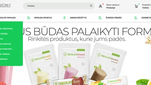 Paruodama elektroninė parduotuvė prekiaujanti papildais