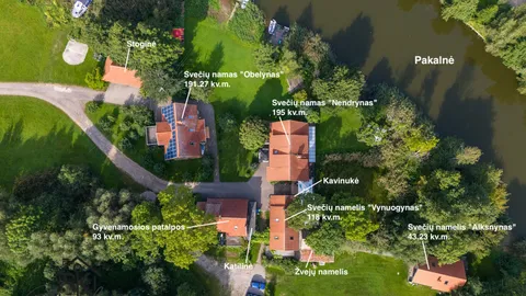 PARDUODAMAS KAIMO TURIZMO KOMPLEKSAS SU 6 SVEČIŲ NAMŲ PASTATAIS IR 1,39 HA ŽEMĖS PRIE PAKALNĖS UPĖS